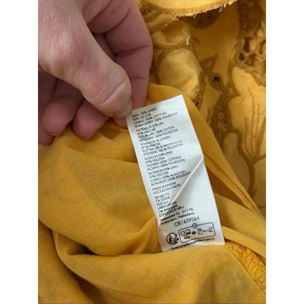 Anthropologie Lainie High Neck Cutwork Blouse Top Yellow XS Short Sleeve - Picture 7 of 8